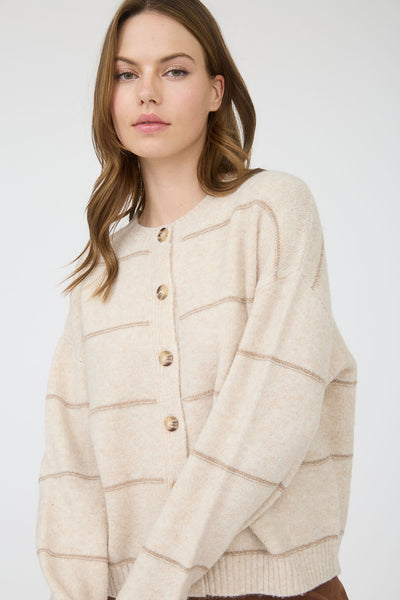 daily delight striped button down cardigan | oatmeal