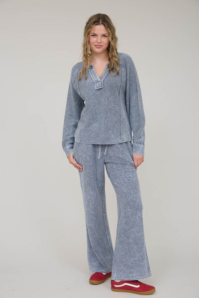 in no rush washed high waist lounge pants | indigo blue