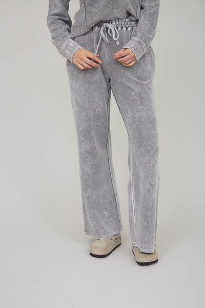 in no rush washed high waist lounge pants | charcoal