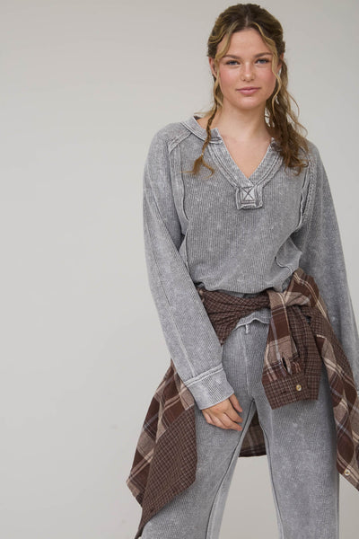 in no rush washed high waist lounge pants | charcoal