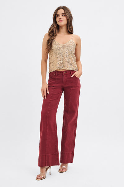 perry tummy control mid rise wide leg jeans | wine
