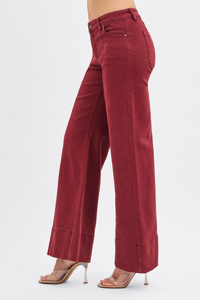 perry tummy control mid rise wide leg jeans | wine