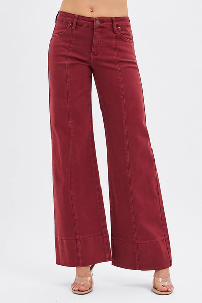 perry tummy control mid rise wide leg jeans | wine