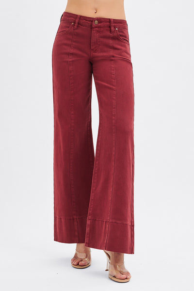 perry tummy control mid rise wide leg jeans | wine