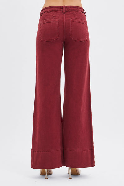 perry tummy control mid rise wide leg jeans | wine