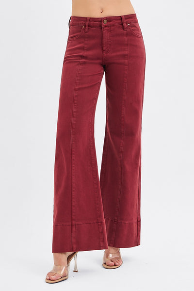 perry tummy control mid rise wide leg jeans | wine