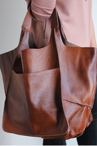 oversized soft vegan leather tote bag | camel