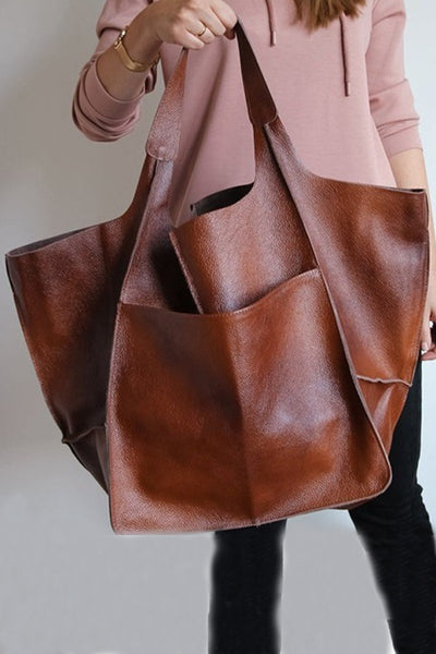 oversized soft vegan leather tote bag | camel