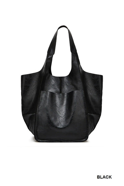 oversized soft vegan leather tote bag | black