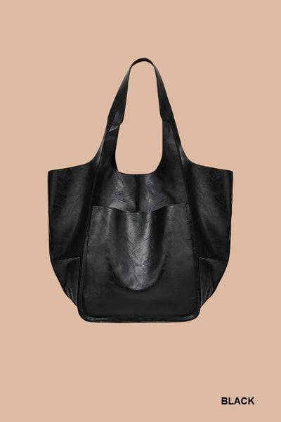 oversized soft vegan leather tote bag | black