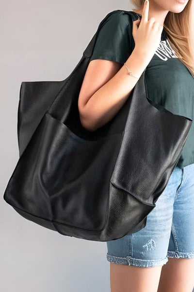oversized soft vegan leather tote bag | black