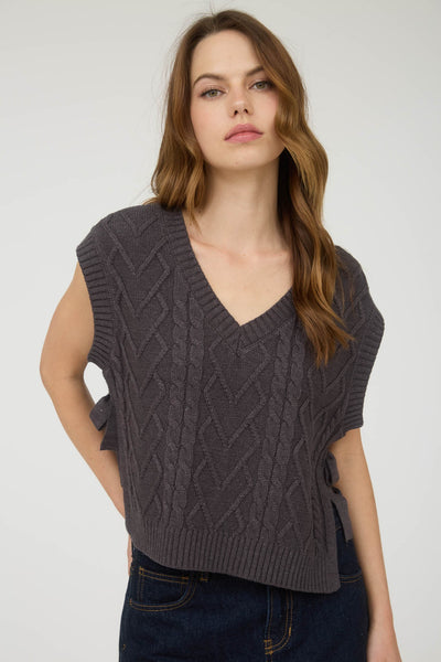 not your muse sleeveless knit sweater | charcoal