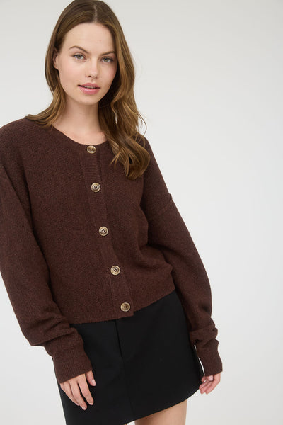 writing love letters knit cardigan | brown
