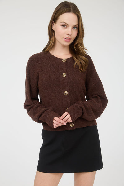writing love letters knit cardigan | brown