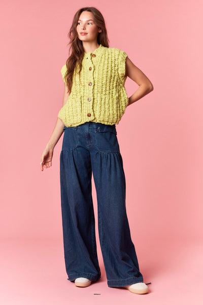 lock it in chunky sweater sleeveless cardigan | lime