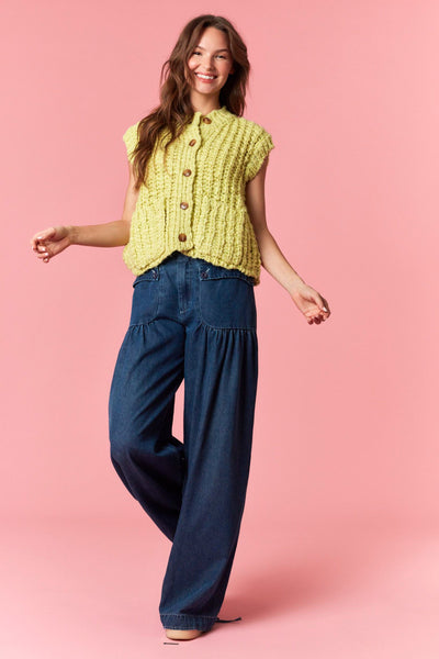 lock it in chunky sweater sleeveless cardigan | lime