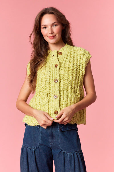 lock it in chunky sweater sleeveless cardigan | lime