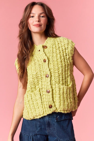 lock it in chunky sweater sleeveless cardigan | lime
