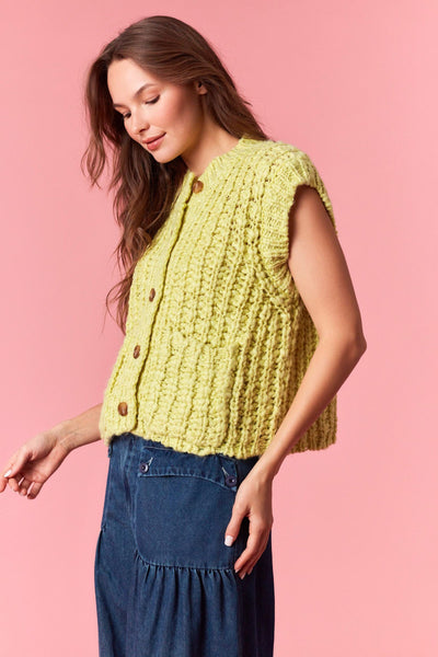 lock it in chunky sweater sleeveless cardigan | lime