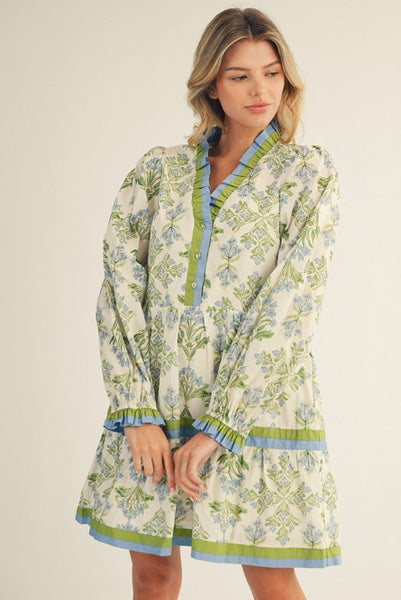 thoughtful heart floral tiered dress | blue