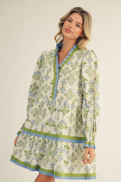 thoughtful heart floral tiered dress | blue