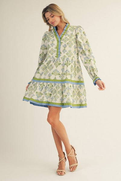 thoughtful heart floral tiered dress | blue