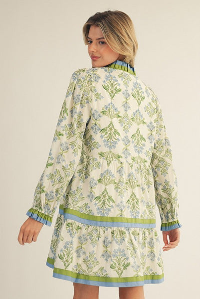 thoughtful heart floral tiered dress | blue