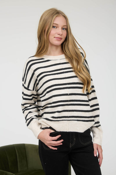 let's get lost stripe lightweight sweater | cream + black