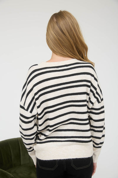 let's get lost stripe lightweight sweater | cream + black