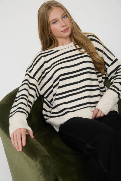 let's get lost stripe lightweight sweater | cream + black