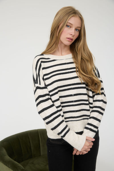 let's get lost stripe lightweight sweater | cream + black