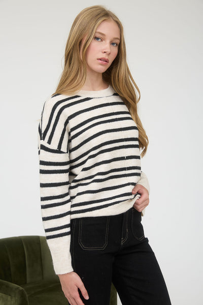 let's get lost stripe lightweight sweater | cream + black