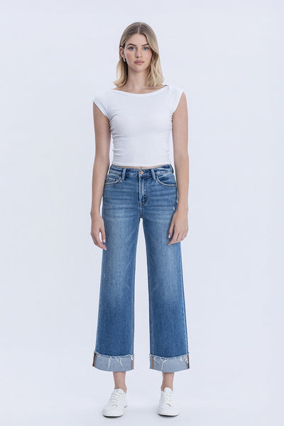 maggie high rise cuffed hem slim wide jeans | eclipse