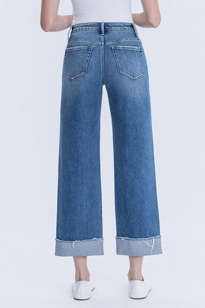 maggie high rise cuffed hem slim wide jeans | eclipse