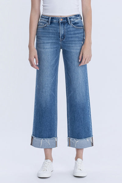 maggie high rise cuffed hem slim wide jeans | eclipse
