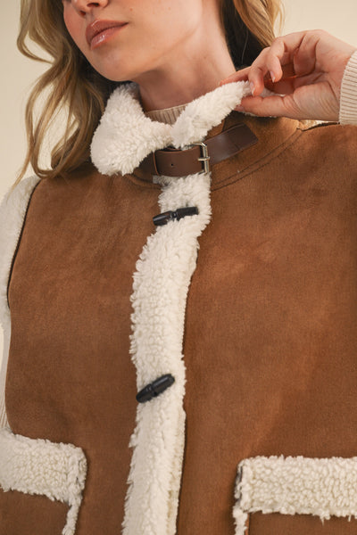 hold your horses toggle button suede vest | taupe