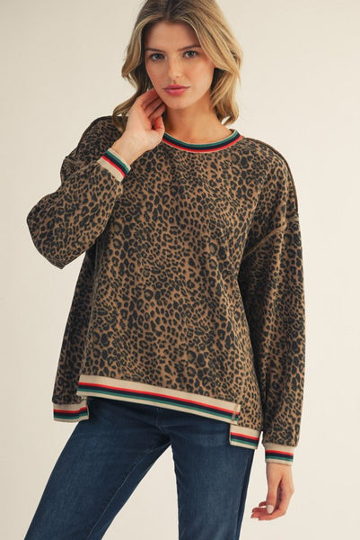 making moves striped detail animal print top | leopard