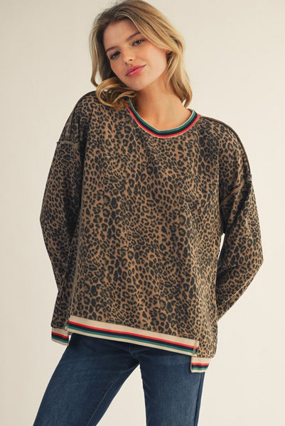 making moves striped detail animal print top | leopard