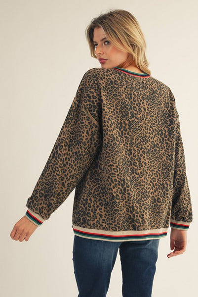 making moves striped detail animal print top | leopard