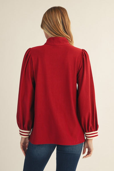 come along ribbon trim quarter zip pullover | burgundy