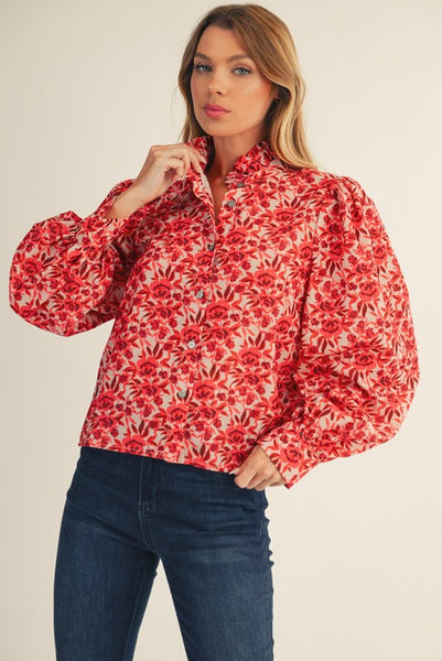 life in a flash ruffle detail floral top | red