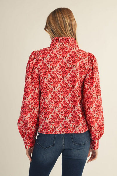 life in a flash ruffle detail floral top | red