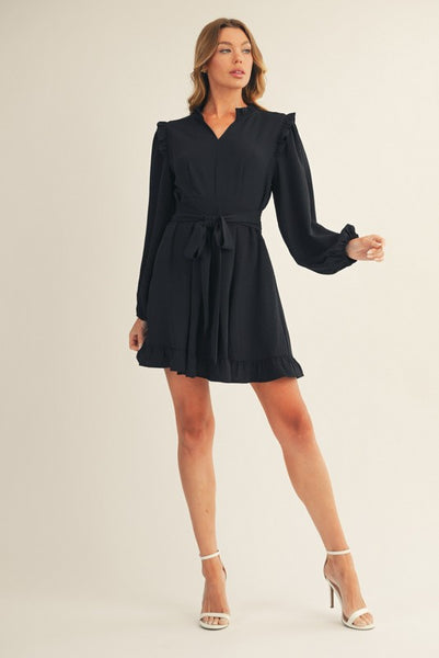 waiting for a sign pleated front tie dress | black