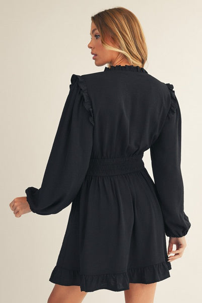 waiting for a sign pleated front tie dress | black