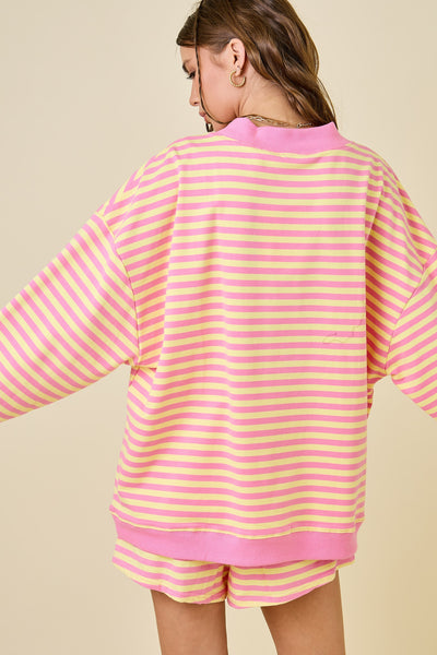 cozy feels striped mock neck | pink lemonade