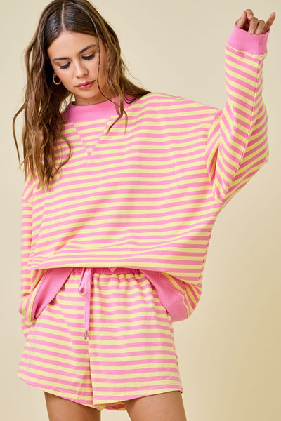 cozy feels striped mock neck | pink lemonade