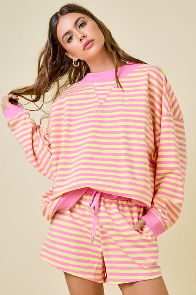 cozy feels striped mock neck | pink lemonade