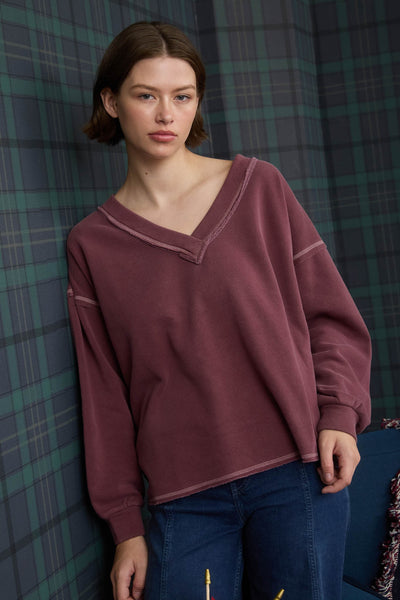 anyone can see reverse stitch knit top | burgundy