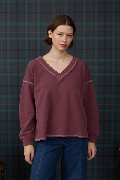 anyone can see reverse stitch knit top | burgundy