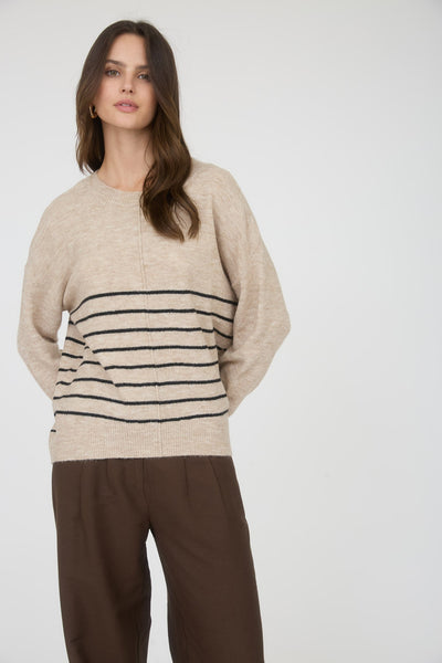 take my time striped lightweight sweater | khaki